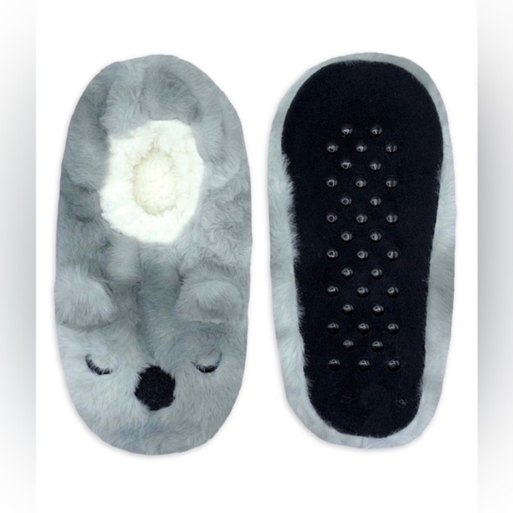 Fuzzy Babba gray sherpa 3D koala faux fur gripper house Slipper Socks boots OS‎